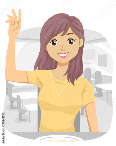 Teen Girl Pay Order Bill Receipt Illustration