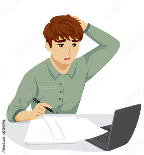 Teen Guy Stressed Tired Work Illustration