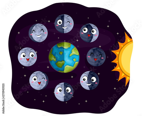 Mascot Moon Phases Illustra...
