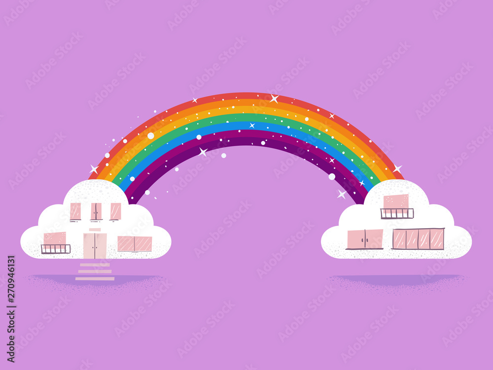 Rainbow Clouds Fantasy Building Illustration