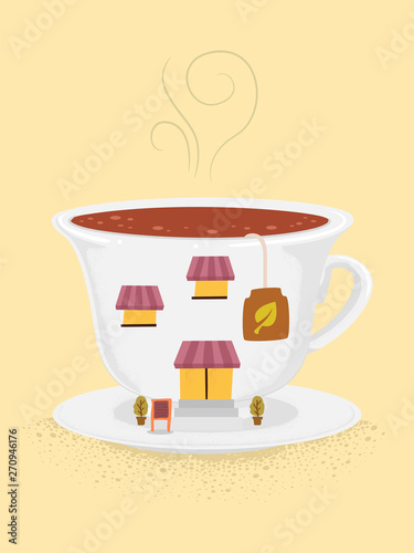 Teacup Building Shop Illustration
