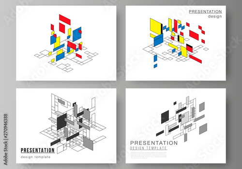 The minimalistic abstract vector editable layout of the presentation slides design business templates. Abstract polygonal background, colorful mosaic pattern, retro bauhaus de stijl design.