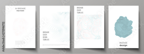 The vector layout of A4 format modern cover mockups design templates for brochure, magazine, flyer, booklet, annual report. Topographic contour map, abstract monochrome background.