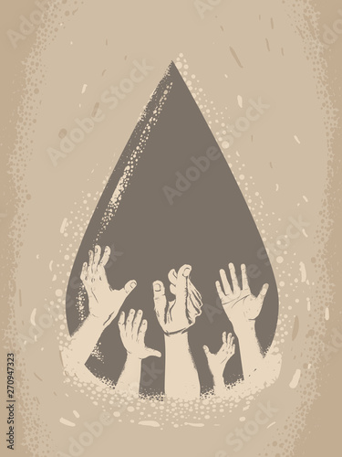 Droplet Water Crisis Hands Help Illustration