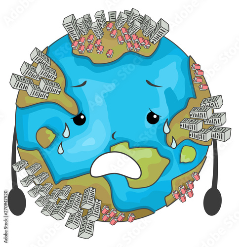Earth Mascot Urbanization Illustration