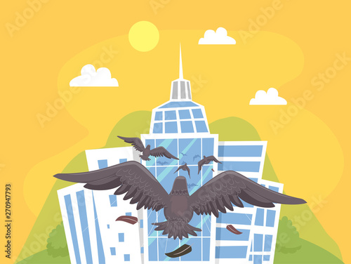 Bird Building Tower Collision Illustration
