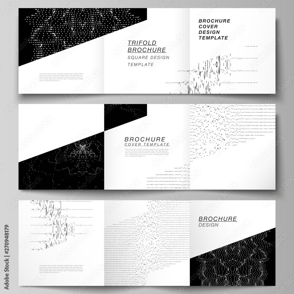 Minimal vector editable layout of square format covers design templates for trifold brochure, flyer, magazine. Trendy modern science or technology background with dynamic particles. Cyberspace grid. Minimal vector editable layout of square format covers design templates for trifold brochure, flyer, magazine. Trendy modern science or technology background with dynamic particles. Cyberspace grid.