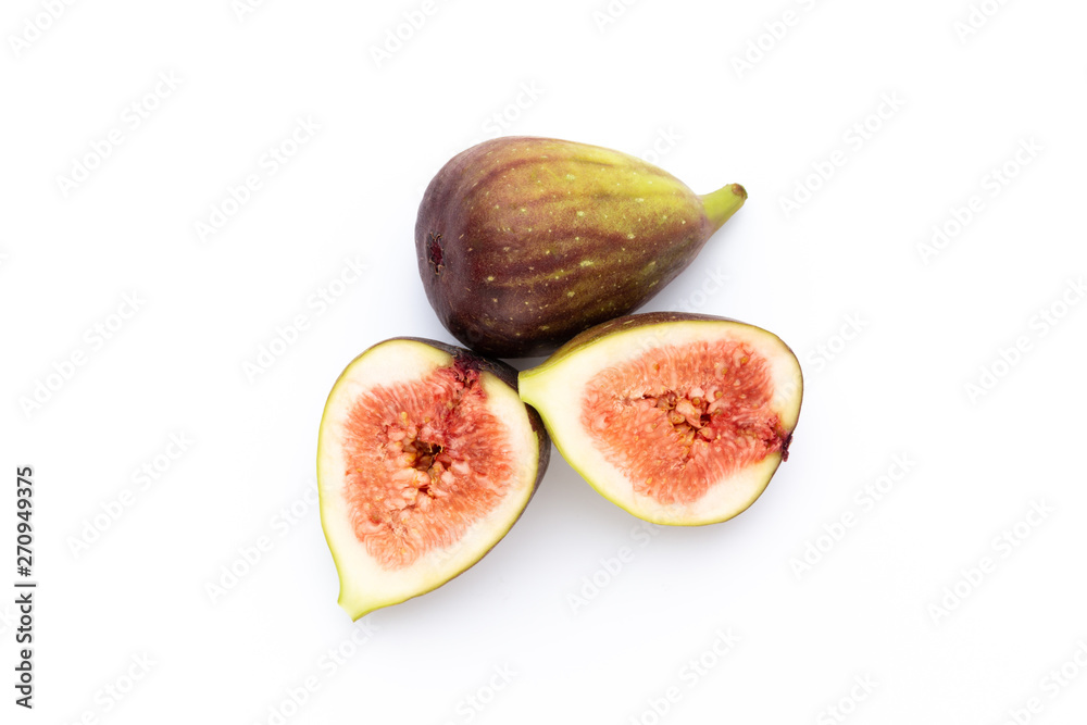 Fig fruits isolated on white background. Top view. Flat lay pattern Fig fruits isolated on white background. Top view. Flat lay pattern