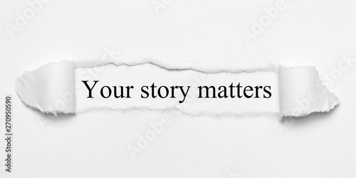 Fotografi Your story matters on white torn paper