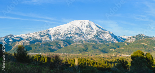 Difrys mountain covered in snow, Evia