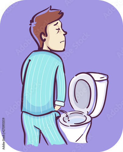Man Frequent Urination At Night Illustration
