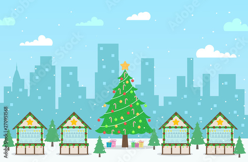 Christmas Market City Buildings Illustration © BNP Design Studio