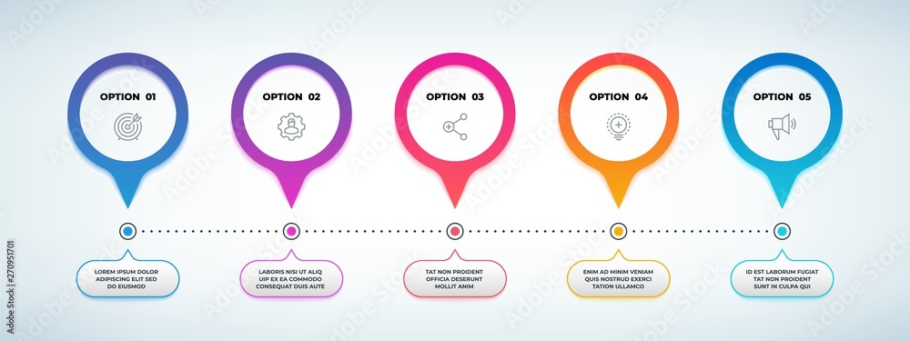 Realistic step infographic. 3D option flow chart, timeline graph ...