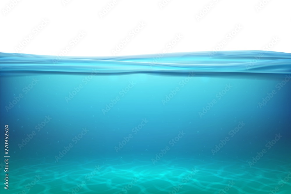 Lake underwater surfaces. Relax blue horizon background under surface sea,  clean natural view bottom pool with sun rays. Vector illustration ocean  Векторный объект Stock | Adobe Stock