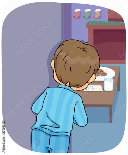 Kid Boy Peek Santa Coming Illustration