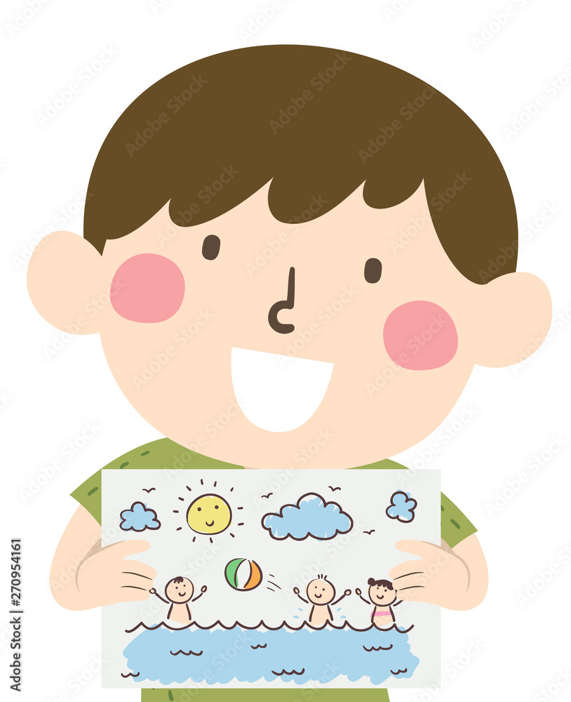 Kid Boy Summer Vacation Drawing Illustration Kid Boy Summer Vacation Drawing Illustration
