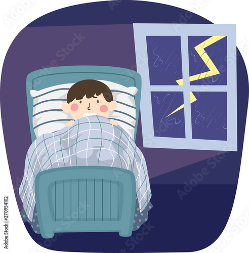 Kid Boy Scared Lightning Be...