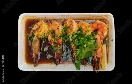 dish of chinese cuisine. king prawns