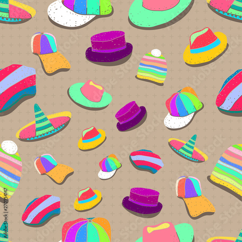 pattern seamless set of hat headgear turban. colorful drawing design style. vector illustation eps10
