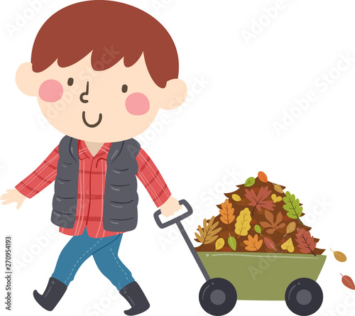 Kid Boy Wagon Collect Autum...