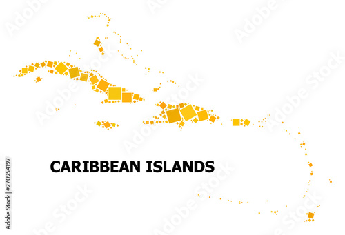 Golden Rotated Square Pattern Map of Caribbean Islands