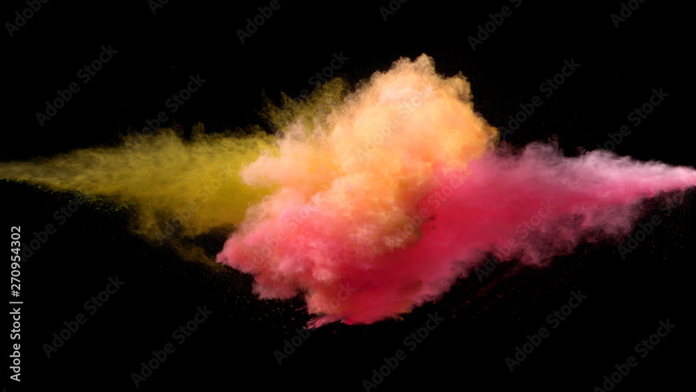 Fototapeta premium Collision of colored powder isolated on black