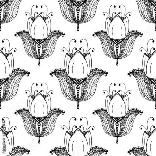 seamless pattern with big biautiful tulips. vector