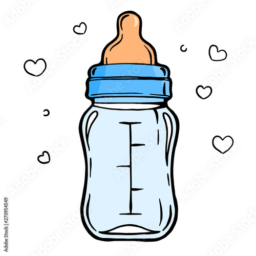 Baby milk bottle. Newborn child feeding plastic container. isolated vector icon.