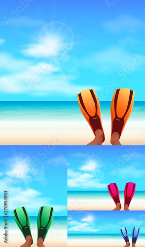 Set of beach fins, vector illustration