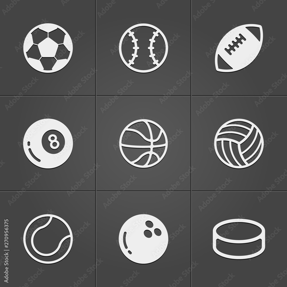 Trendy sport balls icons on black. Vector eps10 Trendy sport balls icons on black. Vector eps10