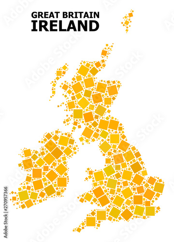 Gold Rotated Square Mosaic Map of Great Britain and Ireland