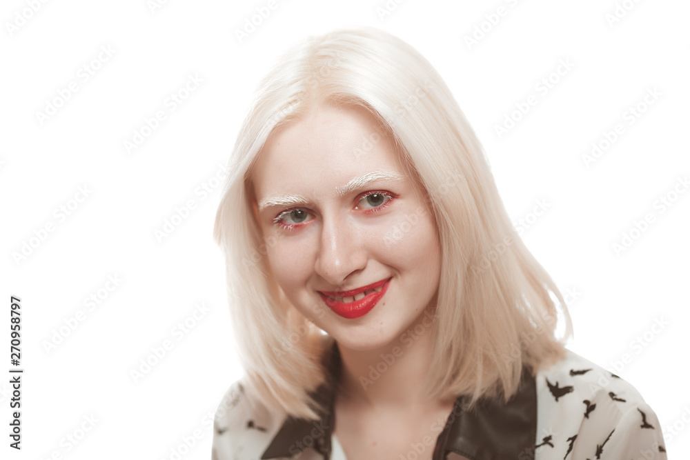 portrait of blonde albino girl in studio portrait of blonde albino girl in studio