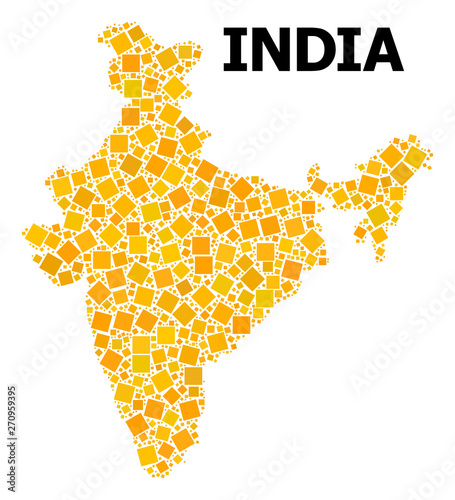 Golden Rotated Square Mosaic Map of India