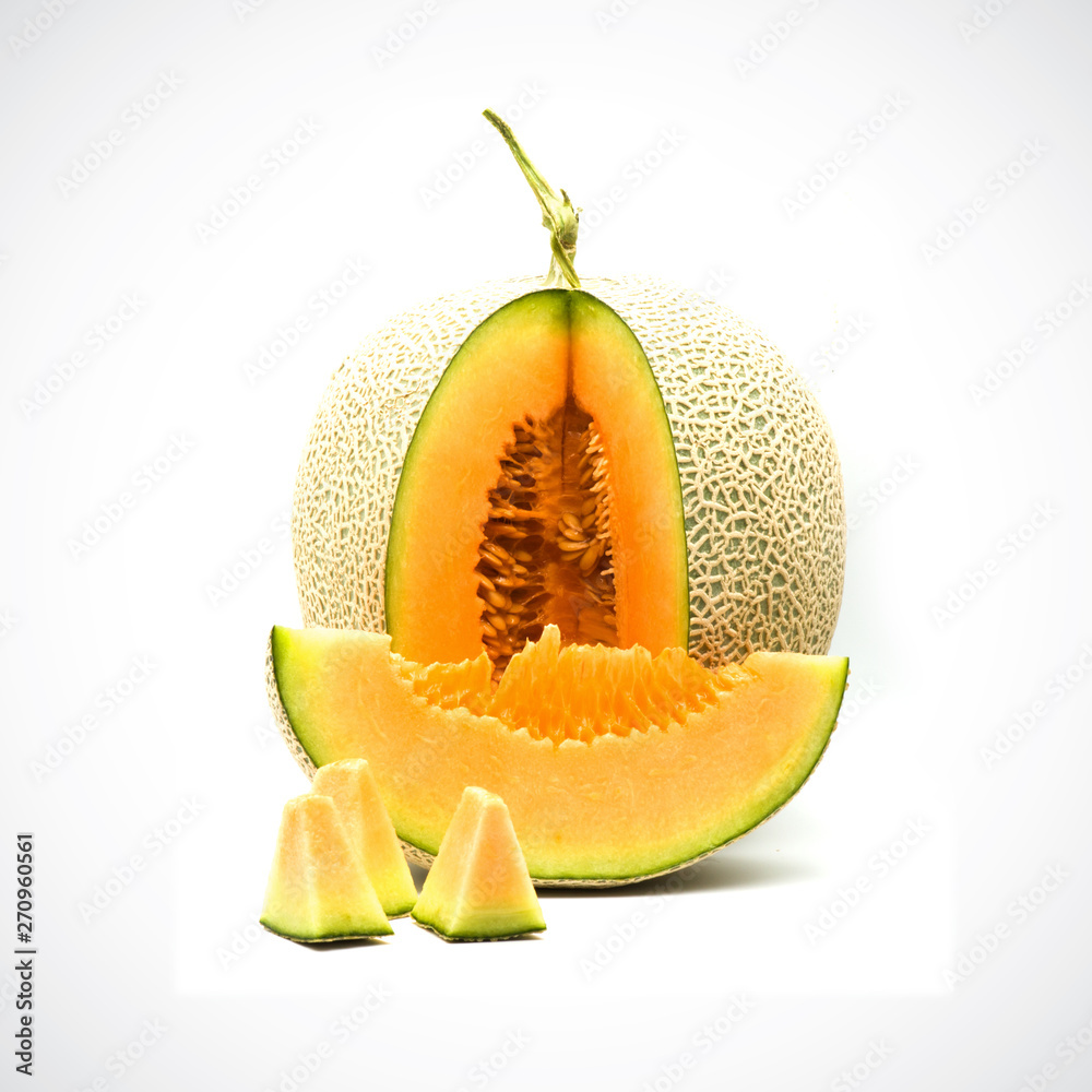 Cantaloupe Melon,with Orange flesh on the White Blackground. Cantaloupe Melon,with Orange flesh on the White Blackground.