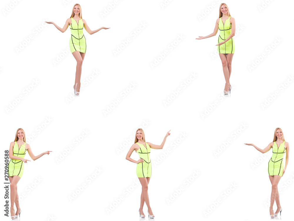 Young beautiful lady in yellow dress isolated on white Young beautiful lady in yellow dress isolated on white