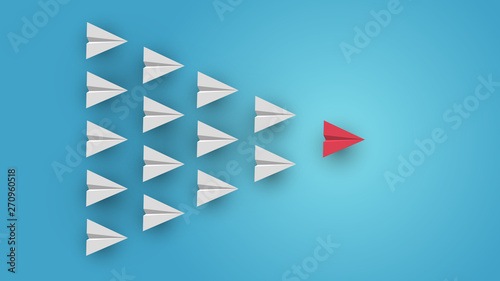 Cartoon paper air plane in sky. Creative minimalistic concept in paper cut 3d style. Colorful modern vector illustration.