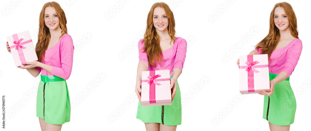 Beautiful woman in green skirt with giftbox Beautiful woman in green skirt with giftbox