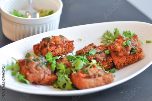 fried bread with minced pork spread