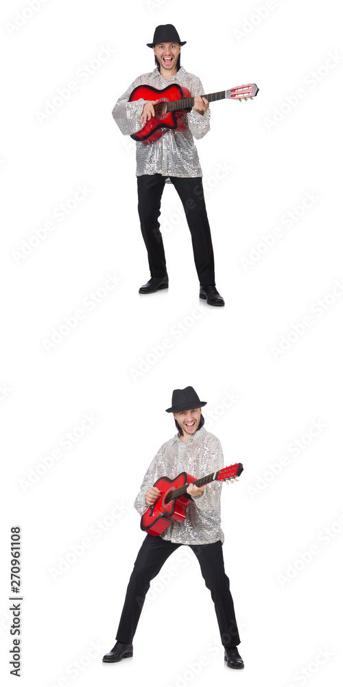Obraz premium Young man with guitar isolated on white 