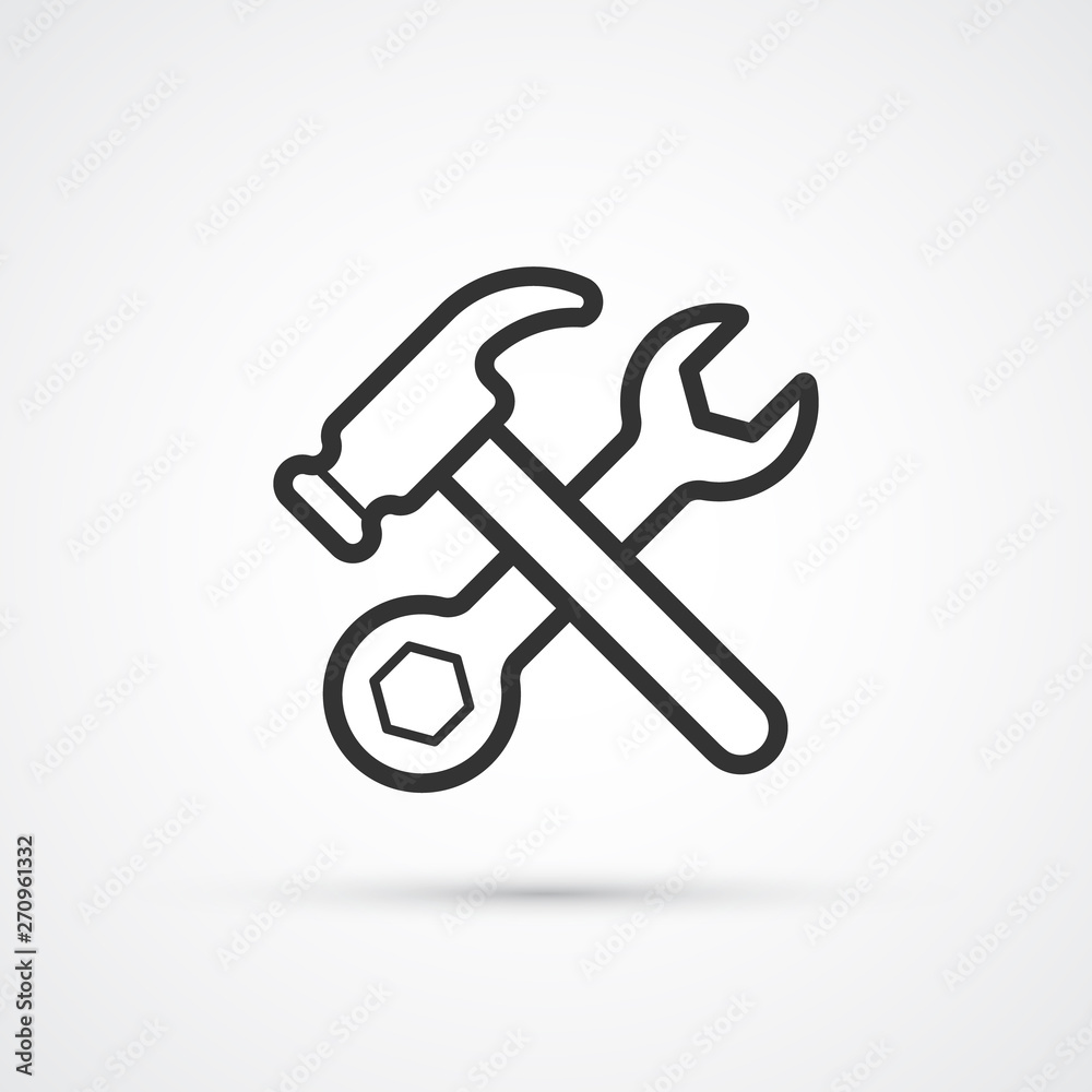 Hammer and wrench line flat icon.Vector eps10 Hammer and wrench line flat icon.Vector eps10