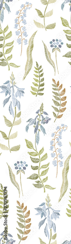 Floral seamless background pattern with mix wild flowers and leaves Line art. Embroidery flowers. Vector illustration. Textile design , Floral seamless background pattern with mix wild flowers and leaves Line art. Embroidery flowers. Vector illustration. Textile design ,
