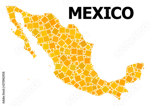Gold Rotated Square Pattern Map of Mexico