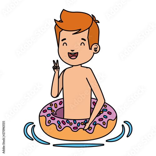 cute little boy with swimsuit and donut float