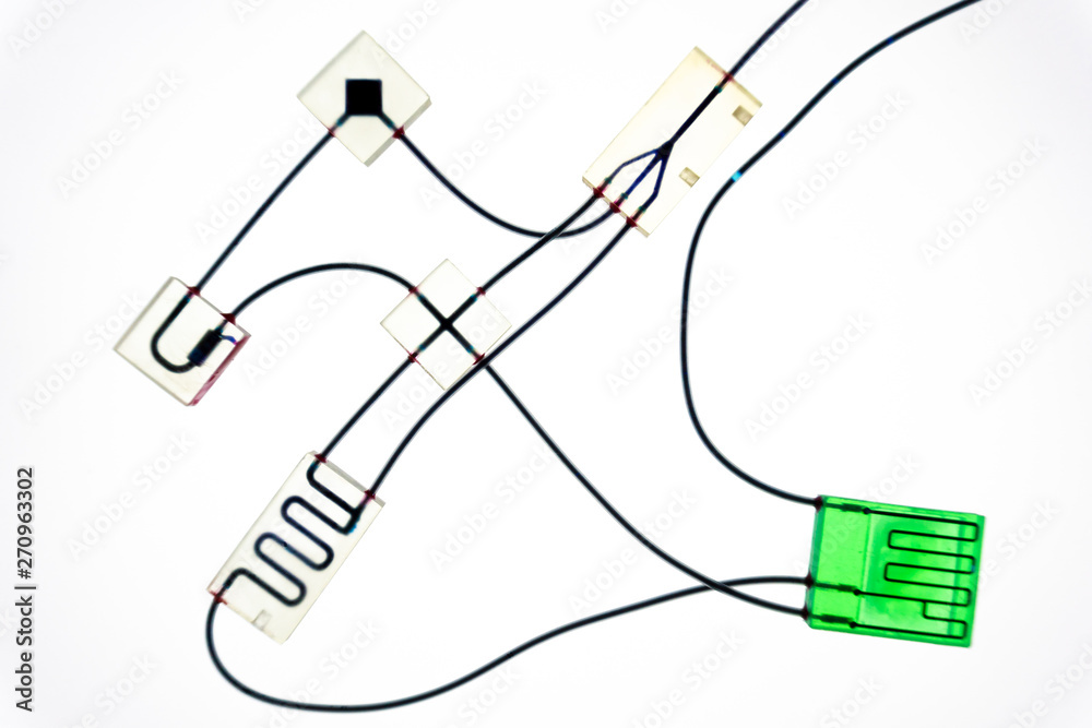 Organ-on-a-chip (OOC) - microfluidic device chip that simulates biological organs that is type of artificial organ. Prototype of design lab-on-a-chip in microfluidic laboratory Organ-on-a-chip (OOC) - microfluidic device chip that simulates biological organs that is type of artificial organ. Prototype of design lab-on-a-chip in microfluidic laboratory