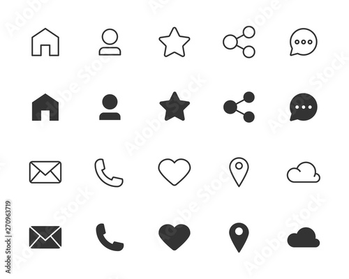 set of web icons, such as address, contact, social media, add friend, e-mail, app
