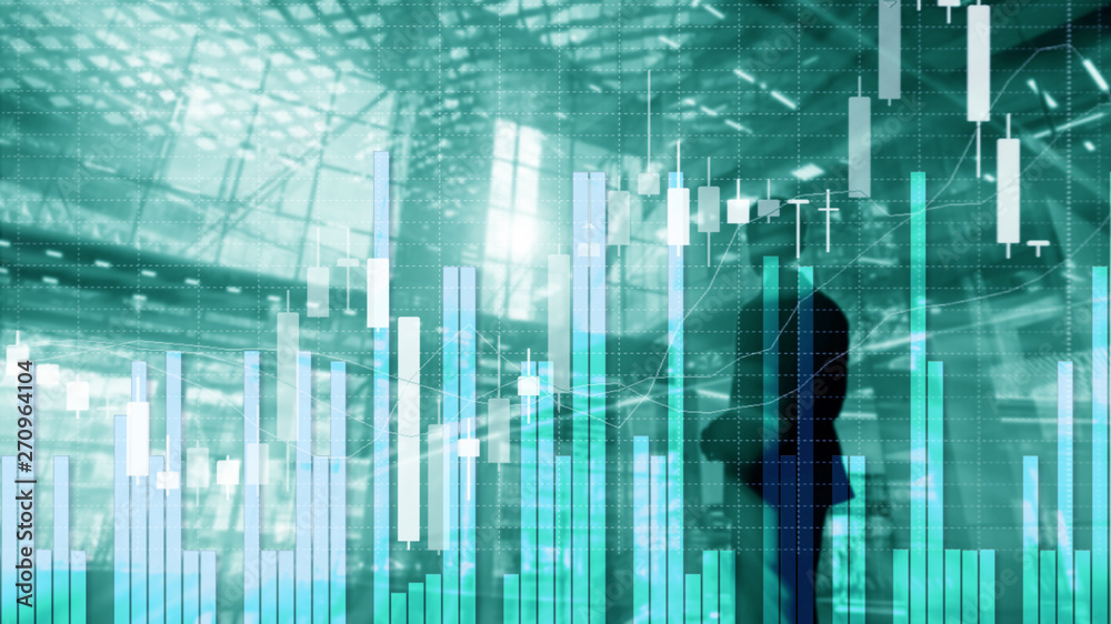 Silhouettes of Business People. Stock Market Graph and Bar Candlestick Chart. Silhouettes of Business People. Stock Market Graph and Bar Candlestick Chart.