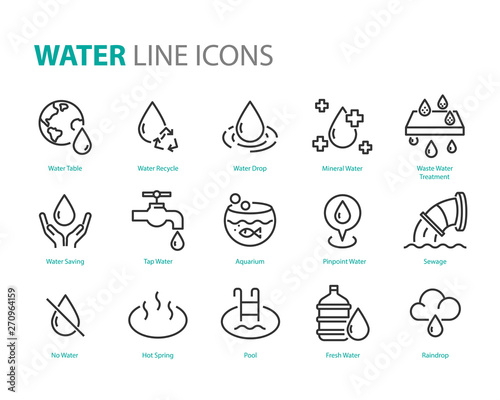 set of water icons ,such as  water drop, treatment, sewage, recycle, fresh, save photo