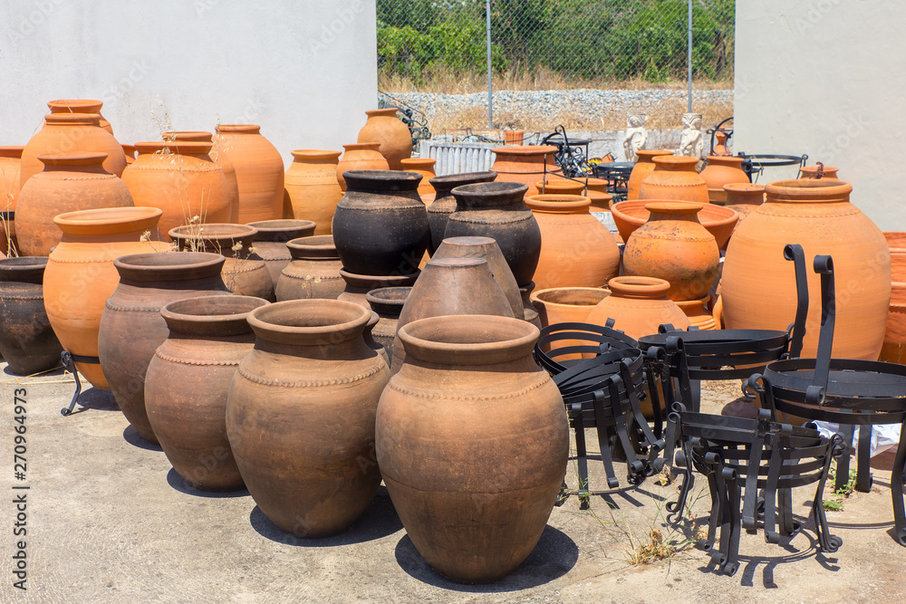 Many big clay vases outside at pottery shop Many big clay vases outside at pottery shop