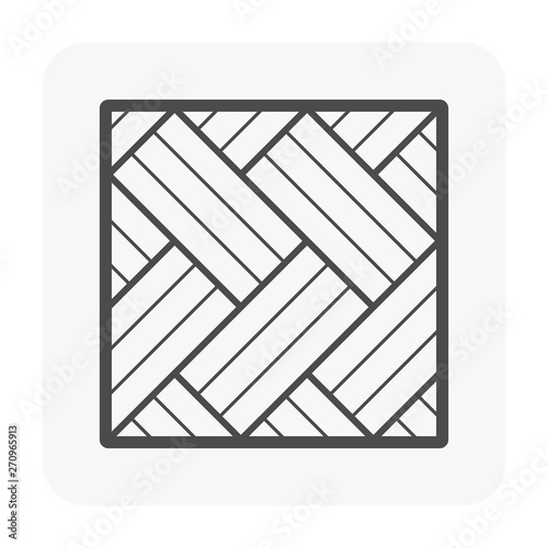 Triple herringbone floor pattern vector icon. For paving finishing and landscaping decoration material i.e. wood, tile, stone and paver block floor. For interior, exterior and outdoor.