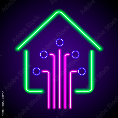 neon smart home icon, modern technology isolated
